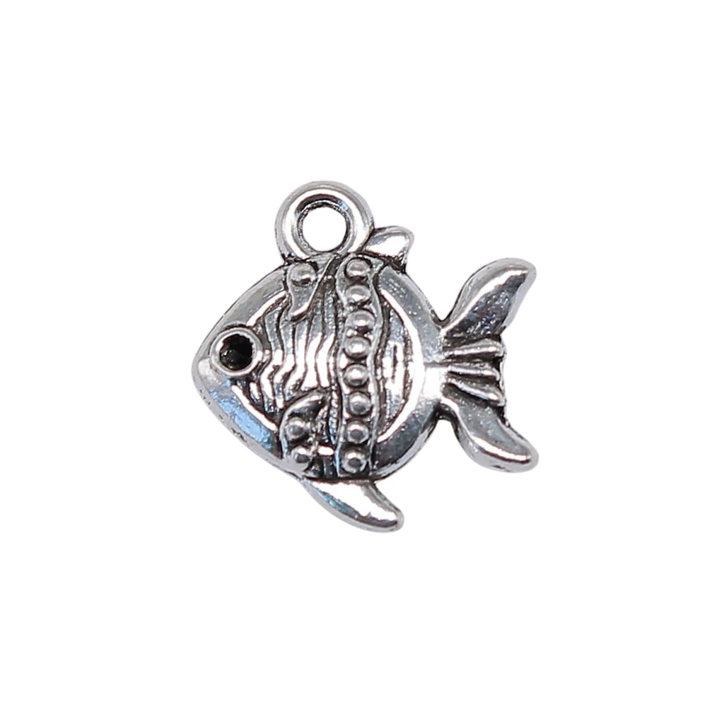 WYSIWYG 10pcs 14x15mm Charms Double Sided Fish Goldfish Antique Pendant Fit Vintage Tibetan Silver Color DIY Handmade Jewelry