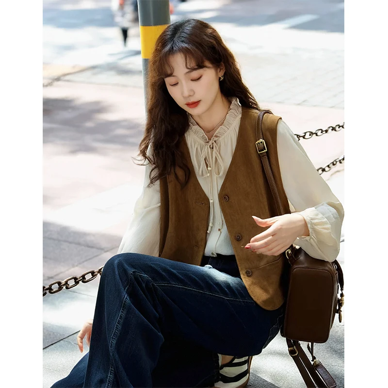 Otoño coreano sensación de gama alta mujer ligero Maturi Sle irt chaleco Jeans camiseta conjunto de piezas Faionable Casual largo Sve irt