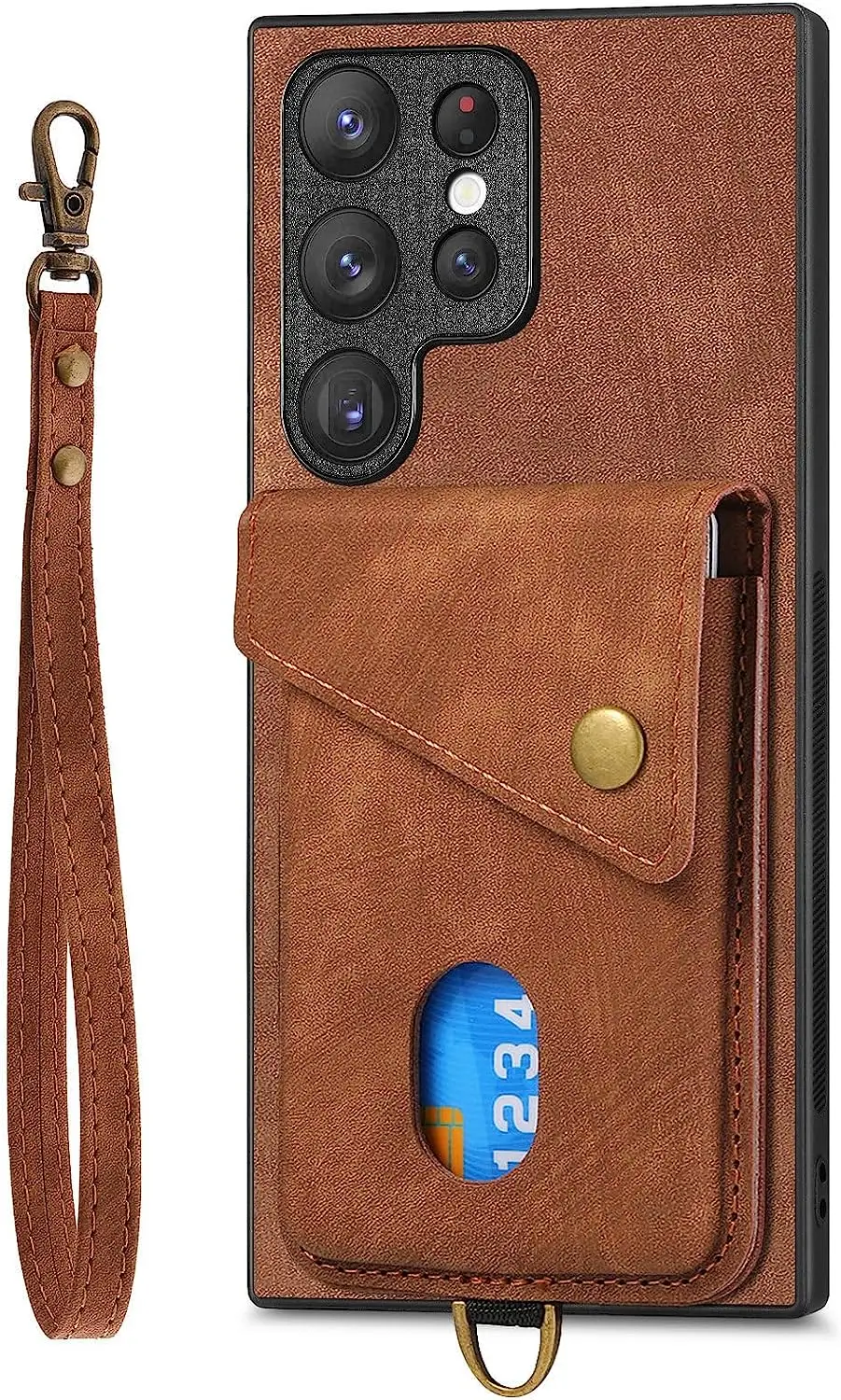 Leather Case for Samsung Galaxy S23/S23 Plus/S23 Ultra, Wrist Strap Cover, Vintage Magnetic Clasp Wallet Case Shockproof