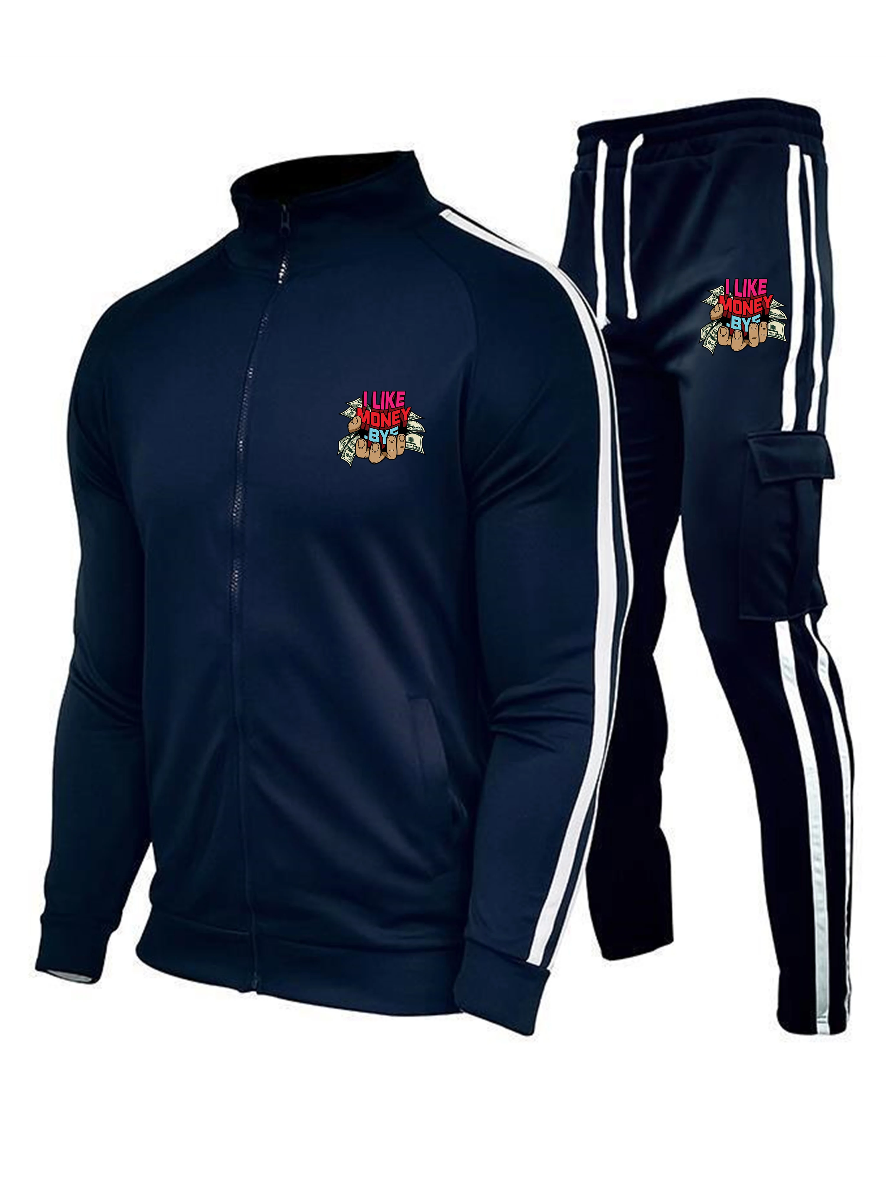 

Men's Casual Solid Color Zipper Print Double Bar Outdoor Sports Fashion Simple Spring Autumn Floral Pattern Leisure Active Wear