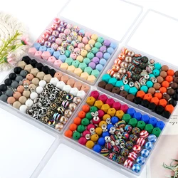 Kovict 100Pcs/Box Printed Silicone Beads Round Hexagon Loose Bead For Jewelry Making DIY Necklace Bracelet Keychain Accessories
