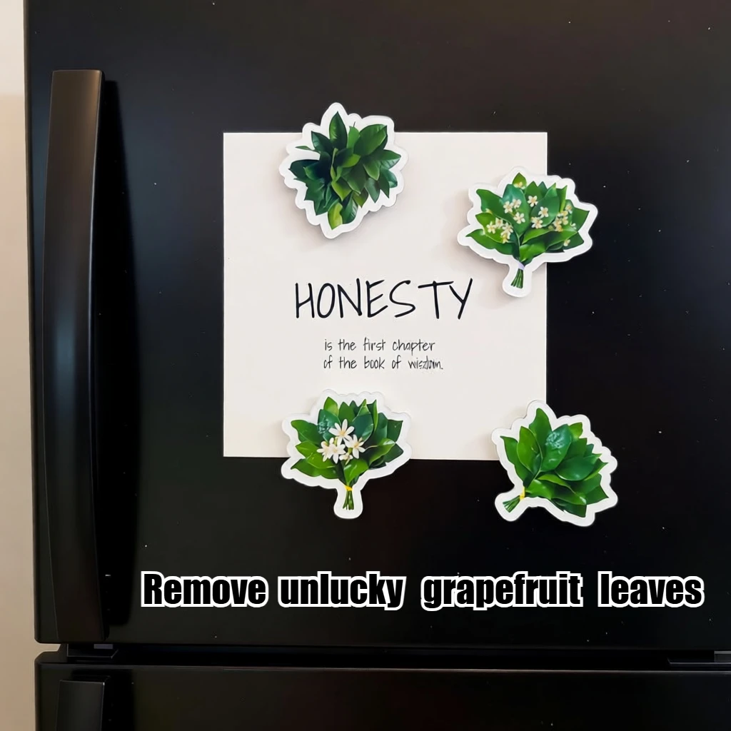 4 Uds. Imanes para refrigerador con hojas de pomelo de la suerte, imanes para nevera de plantas verdes Kawaii, pegatinas para pizarra blanca