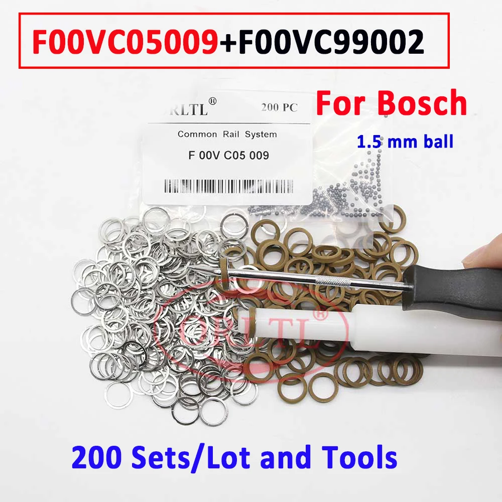 ORLTL 200 комплектов 1,5 мм шарик форсунки Common Rail F00VC05009 + F00VC99002 уплотнительные кольца для дизельных форсунок Bosch, автозапчасти