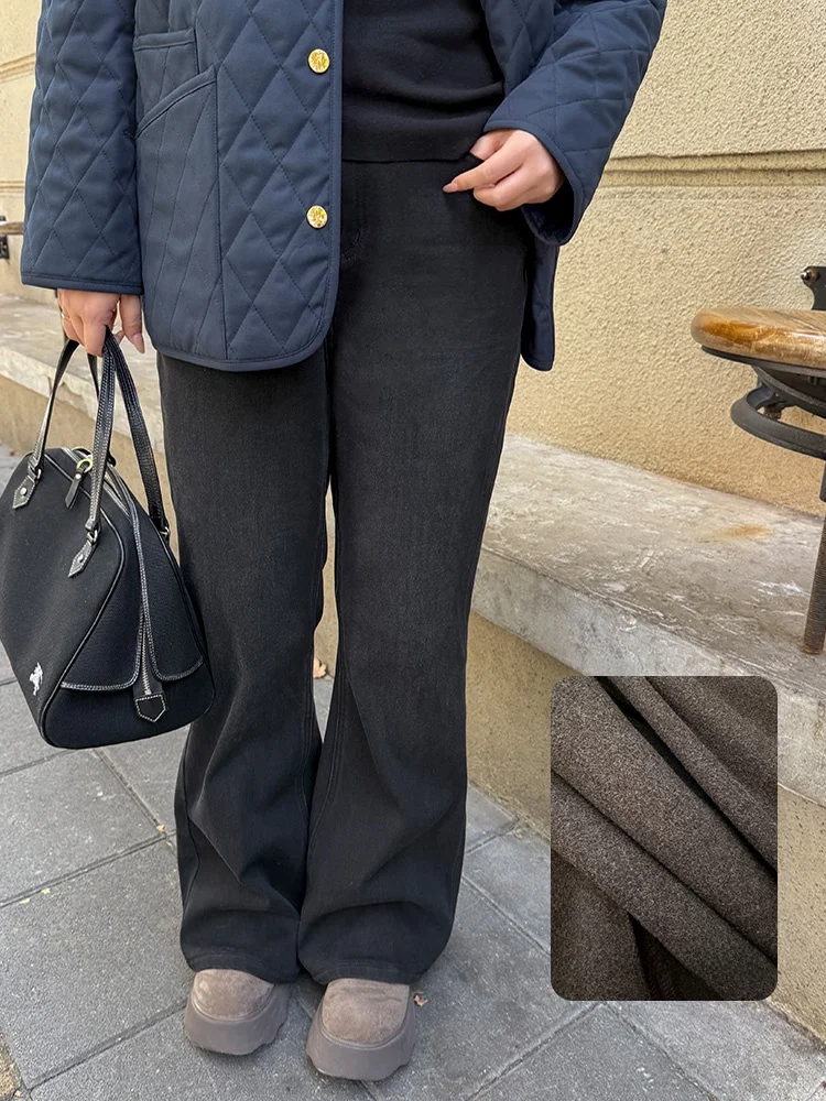 

Зимние теплые джинсы-клеш больших размеров с флисовой подкладкой, повседневные, с высокой талией, из смесового хлопка, на молнии, для ежедневной носки, Woodland Ideal Wome...