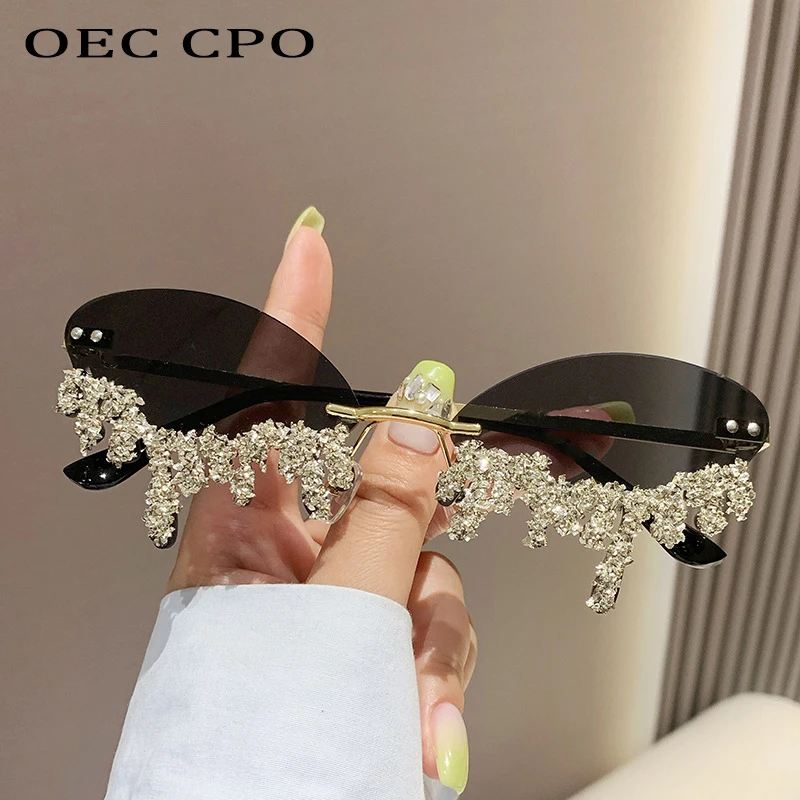Diamentowe okulary przeciwsłoneczne bez oprawek damskie luksusowe marki Rhinestone okulary przeciwsłoneczne damskie seksowne kształt łzy Punk okulary imprezowe gafas de sol