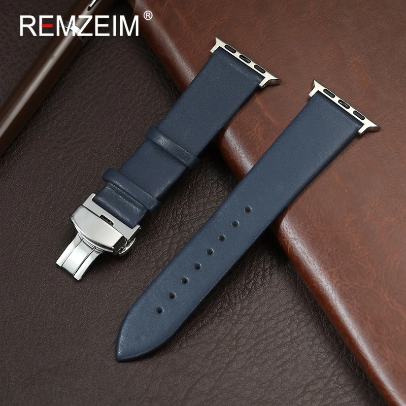 

Women Men Ultra-thin Leather Straps for Apple Watch Bands 1-10 SE Ultra 2 38/40/41/42/44/45/46/49mm Butterfly Buckle Watchbands
