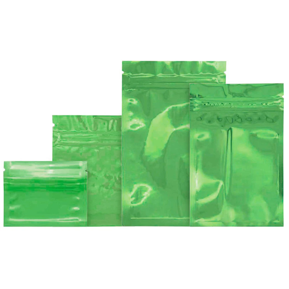 

100Pcs Green Zip Lock Aluminum Foil Bag Tear Notch Resealable Reusable Food Storage Packaging Pouches for Candy Snack Bean Gift