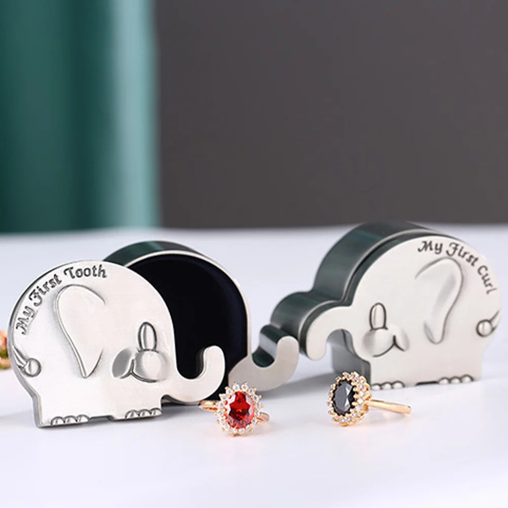 

1Pair Lovely Elephant Shape Baby First Tooth and Curl Keepsake Box for Newborn Boys Girls Gift First Tooth and