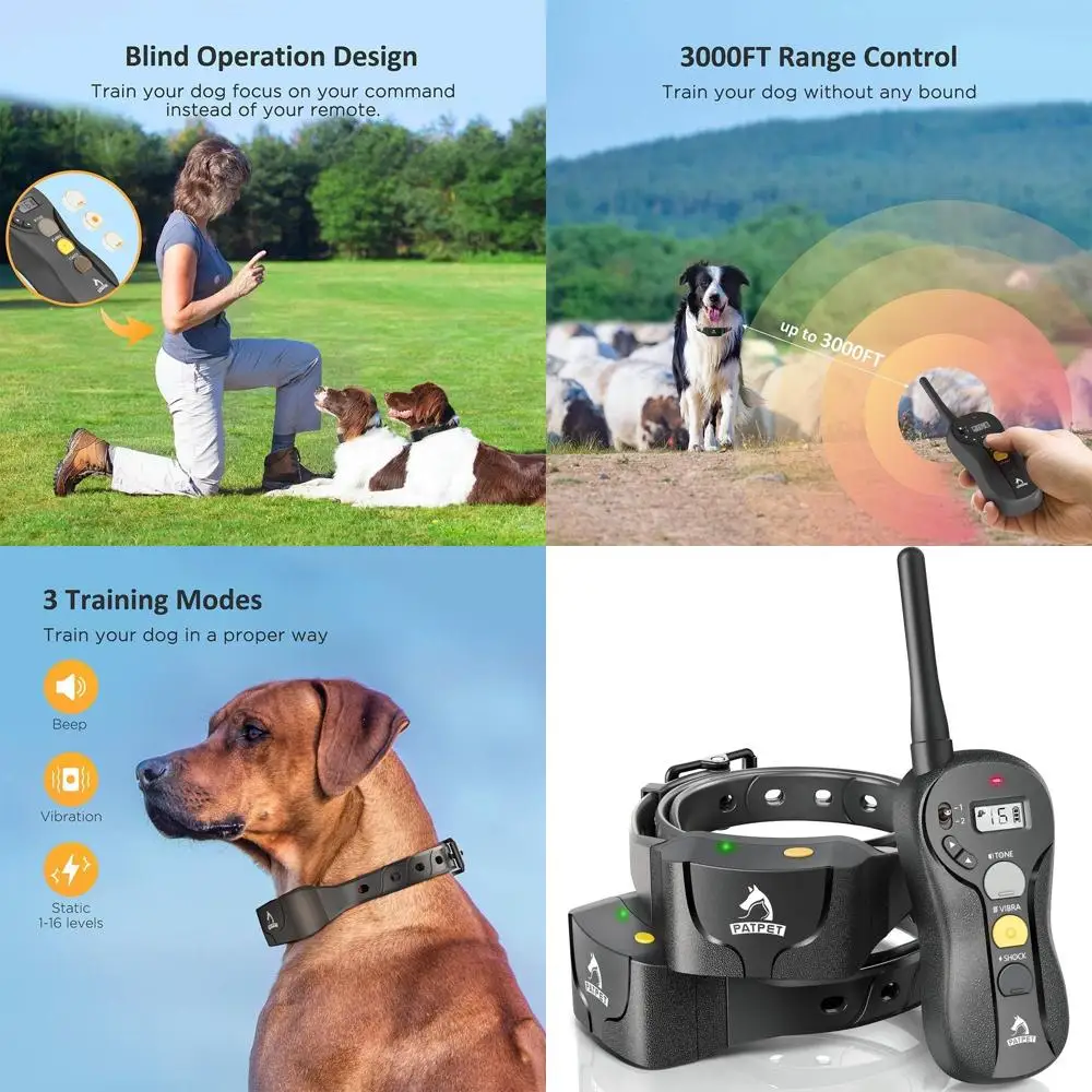 

2-Pack Waterproof Dog Training Collars with Remote, Beep, Vibration, and Shock Modes for Large Dogs