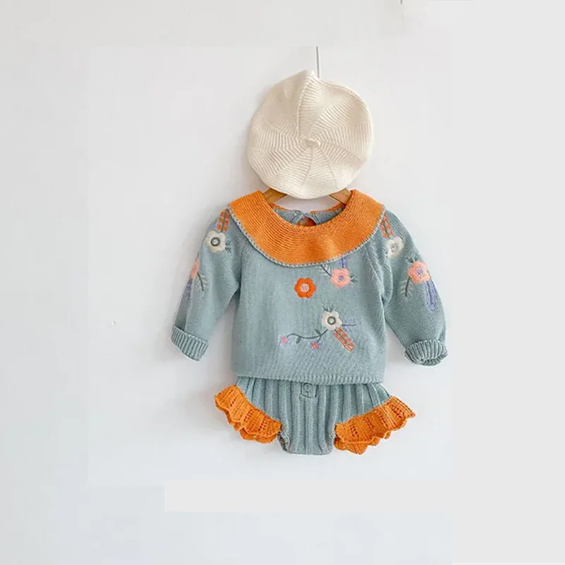 

Spring Baby Clothing Set Toddler Girls Sweaters And Knit Bloomer 2 Pcs Ruffle Sweater Set For Kids 0-3Y