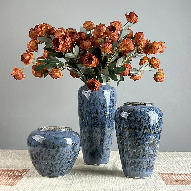 New Chinese Ceramic Vase Creative Ornament for TV Cabinet Living Room Entrance Dining Table Dried Flower Water Raising Pot