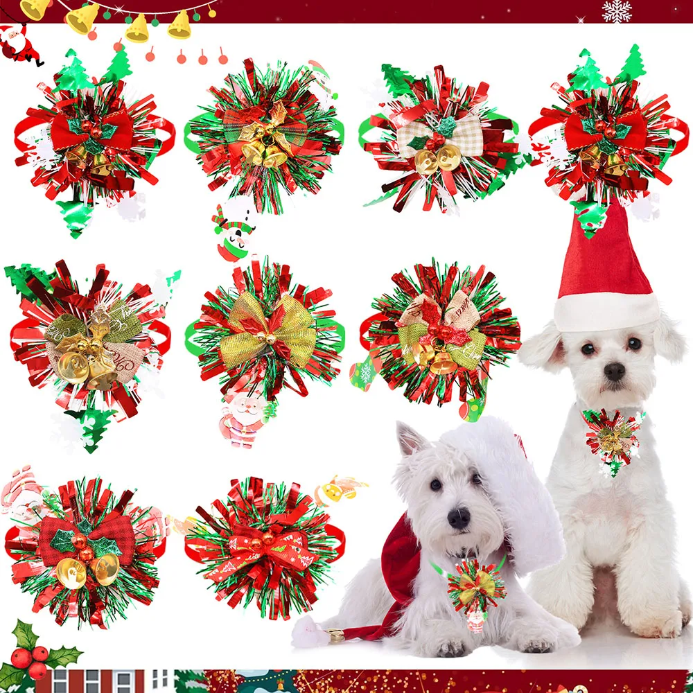20/40PCS Winter Dog Accessories For Christmas Dog Bow Ties With Bell Leaf Decorate Small Dog Bowties Pet Accessories For Dogs