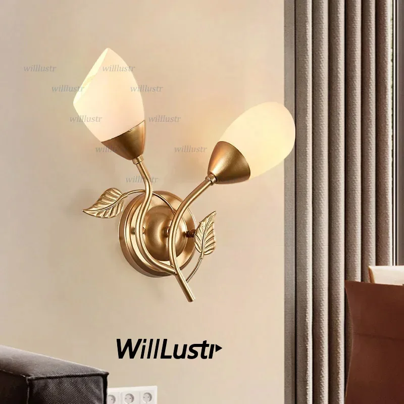 

Iron Leaf Wall Lamp Milk White Glass Sconce Hotel Cafe Store Aisle Porch Living Room Bedside Black Gold Metal Lighting