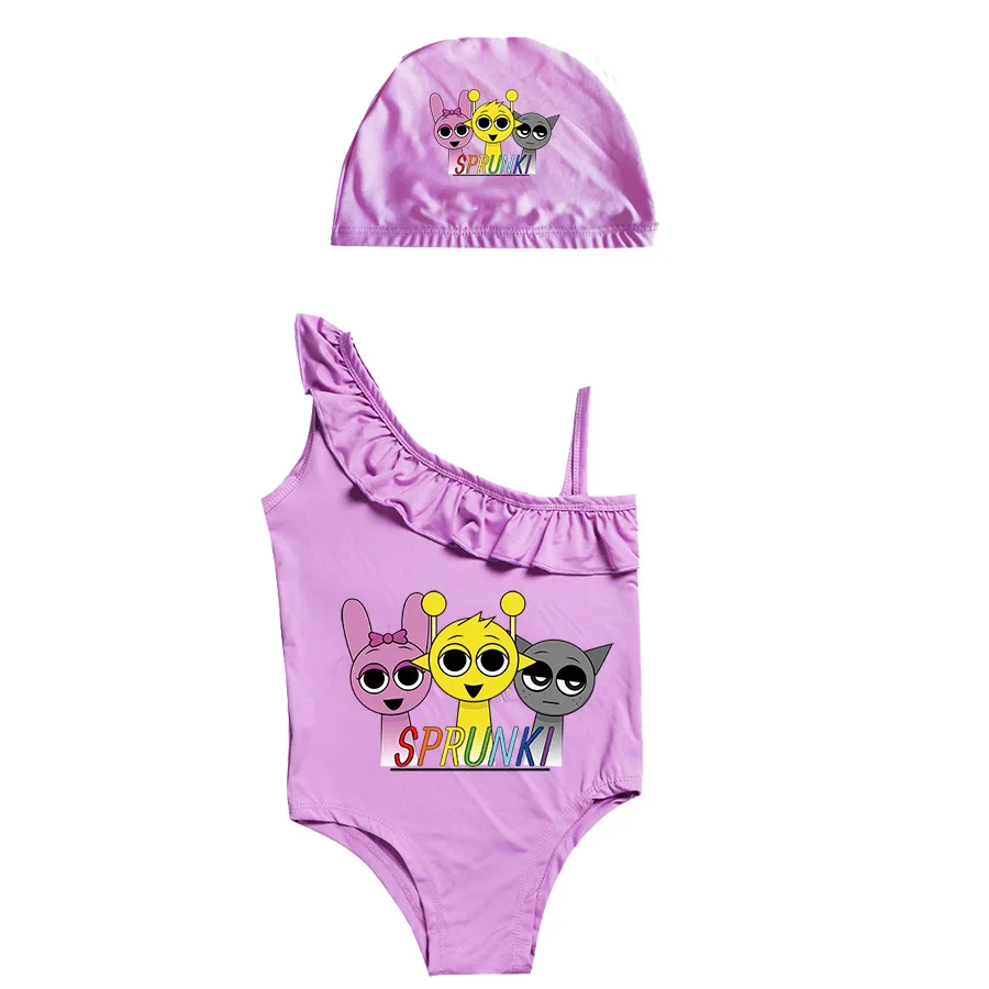 Summer Cute Sprunki Swimwear Baby Girls Game Incredibox Slim Swimsuit Kids One Piece Bathing Suit Children's BIKINI Beachwear