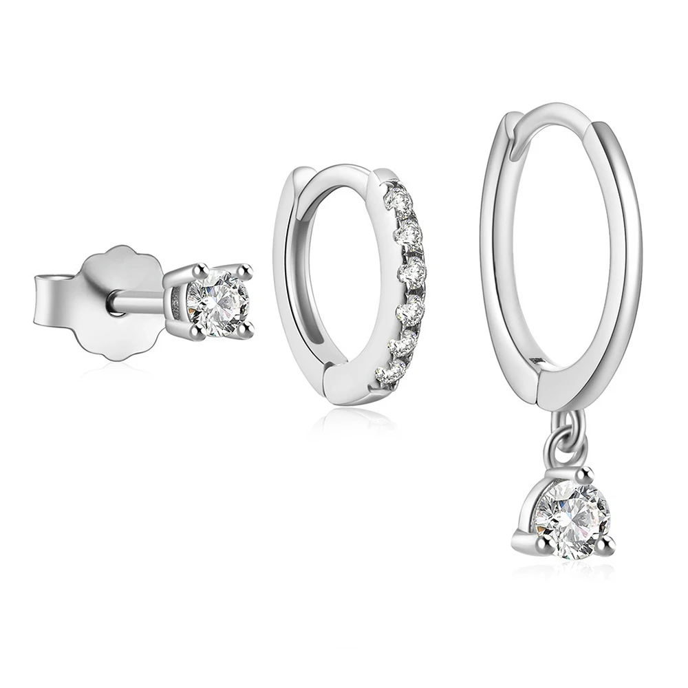 3PCS/Set Stainless Steel Earrings For Women Small Zircon 18K Gold Plated Punk Hoops Fashion Jewelry Gifts