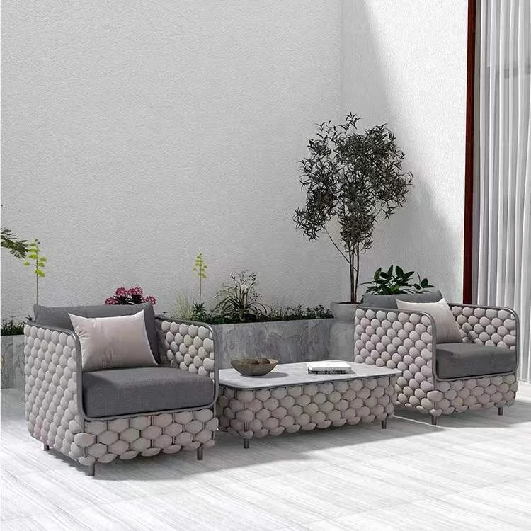 Top Quality Aluminum Frame Wood Finished Table And Chairs Sets Garden Sofas Set Rattan Aluminium Outdoor Furniture