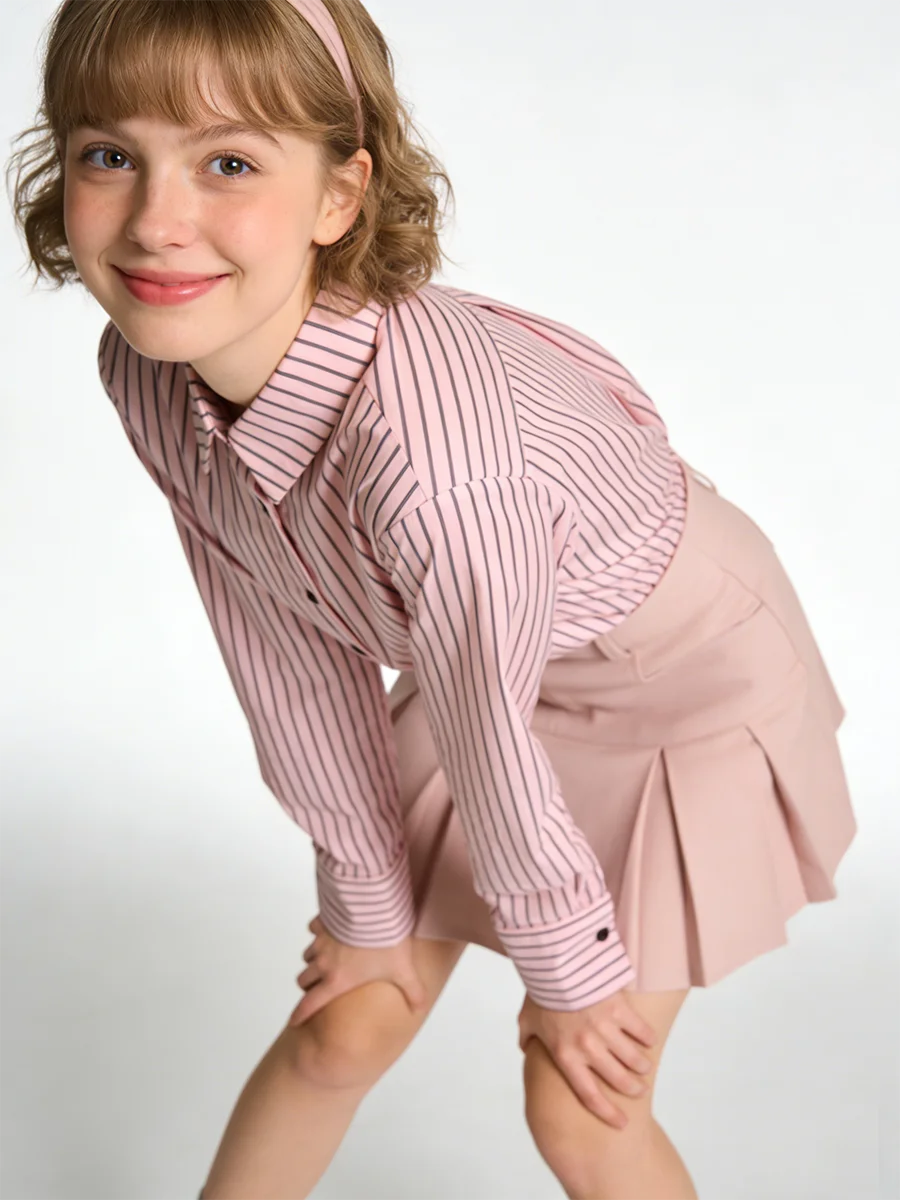 

Женская розовая полосатая рубашка с длинным рукавом из шелковистой ткани, блузка с воротником спереди и пуговицами, повседневная одежда, милый крутой стиль, элегантный женский топ