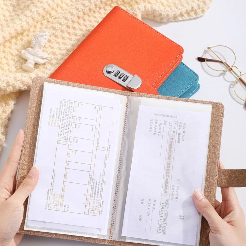 Portable Refillable Paper Password Book Envelop Money Planner Lock Diary Binder PU Leather Safe Journal Notepad Gift