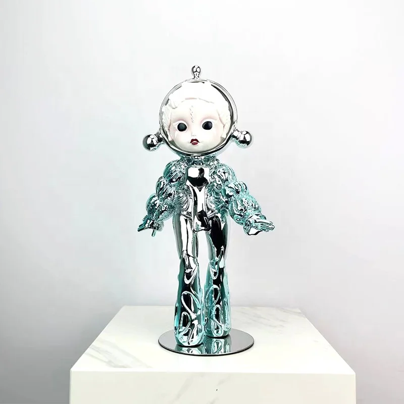 Creative Popular Interior Decoration Crafts Electroplating Resin Space Rabbit Girl Rabbit Sculpture