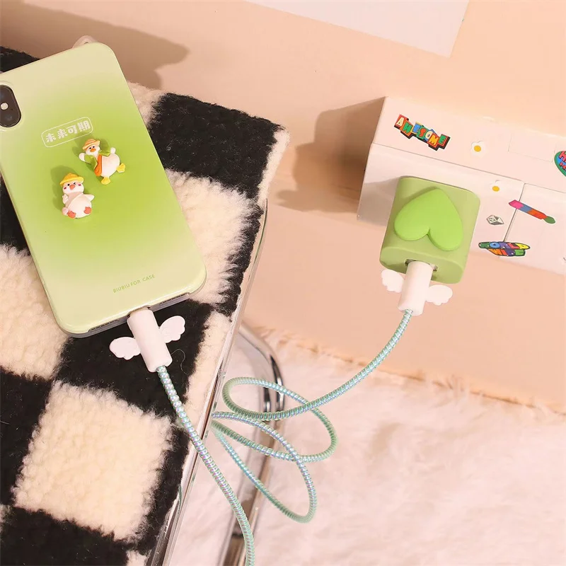 3D Cute Love Heart Silicone Phone Charger Protector For Apple Fast Charger 18W 20W Winder For IPhone 11 12 13 14 USB Data Case