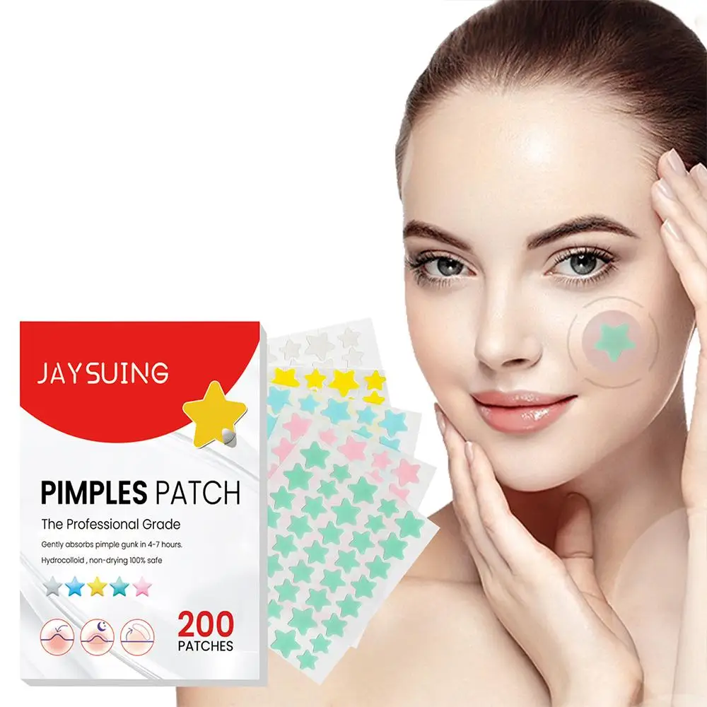 Cute Star Acne Removing Patch, Máscara de acne, Patch invisível, Remoção de manchas faciais, Pimple Sticker, Colorido, 200 Pcs