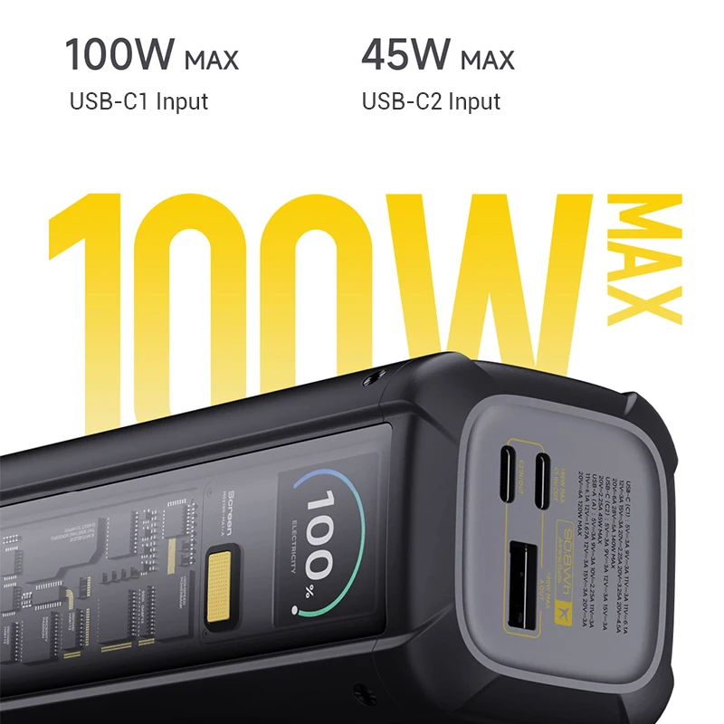 باور بانك Xiaomi 25000 P03MI 212W MAX 3-Port Output TFT Screen 140W USB C لأجهزة Macbook Pro 16 iPhone 15 Xiaomi 14 Pro
