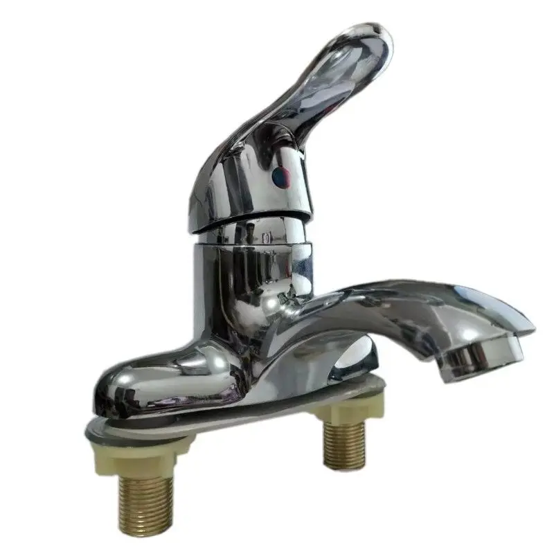 Hot and cold basin faucet, metal shell double hole three hole column basin faucet, household accessories