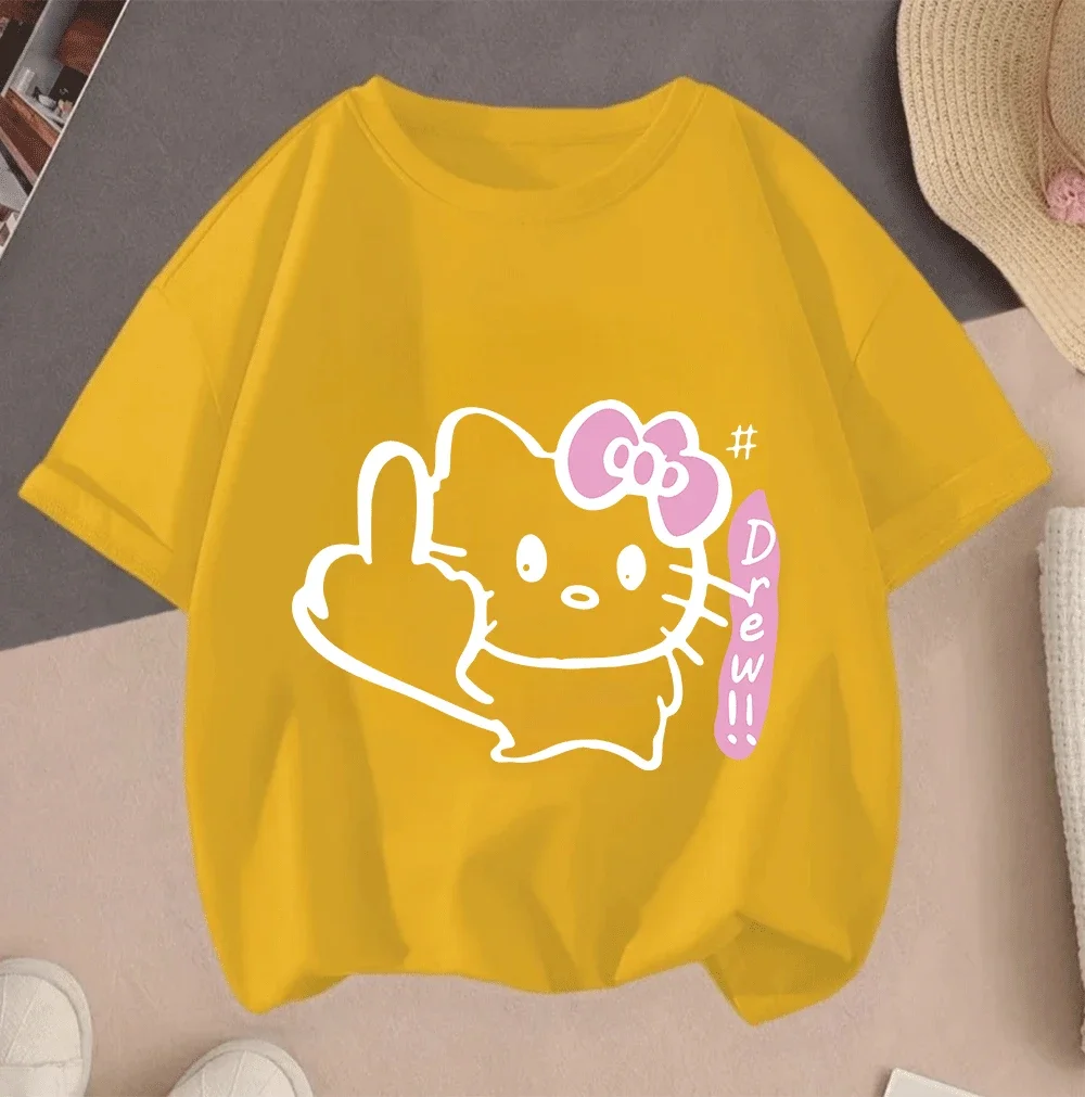 

Hot Sale Casual Summer Short Sleeve Tees 2026 Hello Kitty Cartoon 2D Print For Children Teenagers Boys