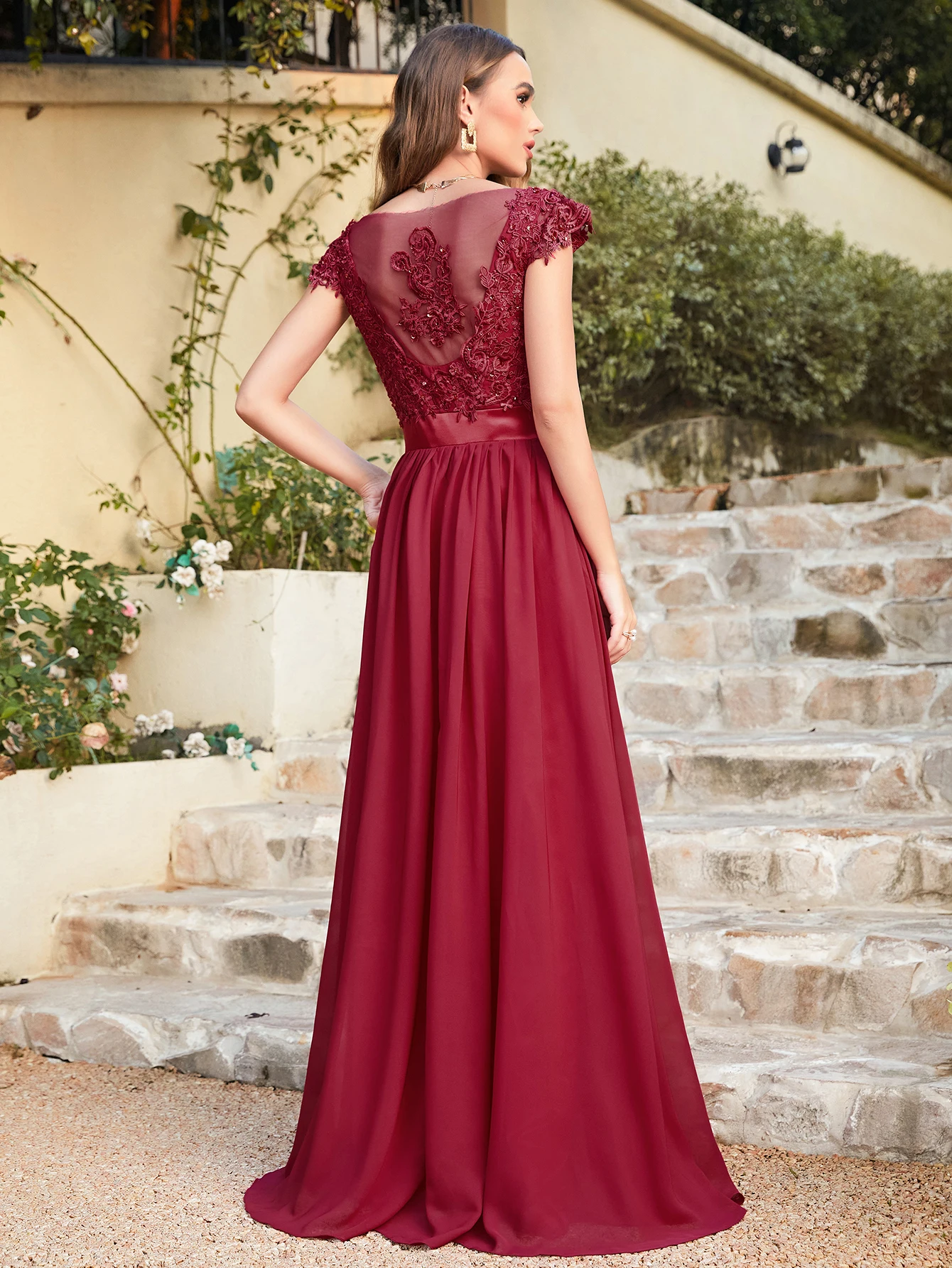 A Line Chiffon Lace Bridesmaid Dresses Elegant Beaded Sleeveless Back Hollow Long Formal Evening Wedding Party Prom Gown Vestido