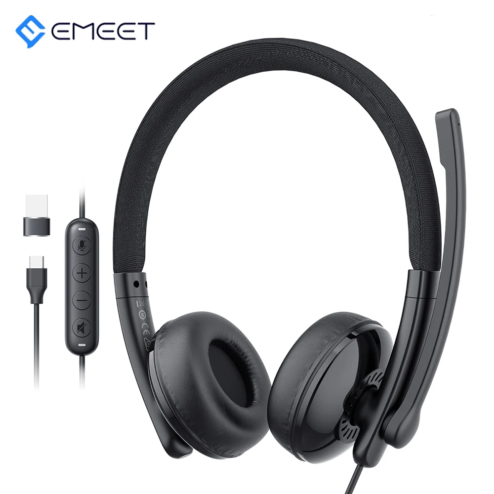 EMEET HS50 Wired Headset with Microphone Call Center USB Headphones ENC Noise Cancel Office Cable Earphone for Phone/PC Computer