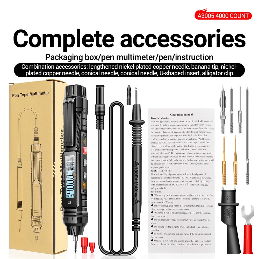 A3005 Digital Multimeter Pen Type 4000 Counts Meter Non-Contact AC/DC Voltage Ohm Diode Tester For Electrical Tool