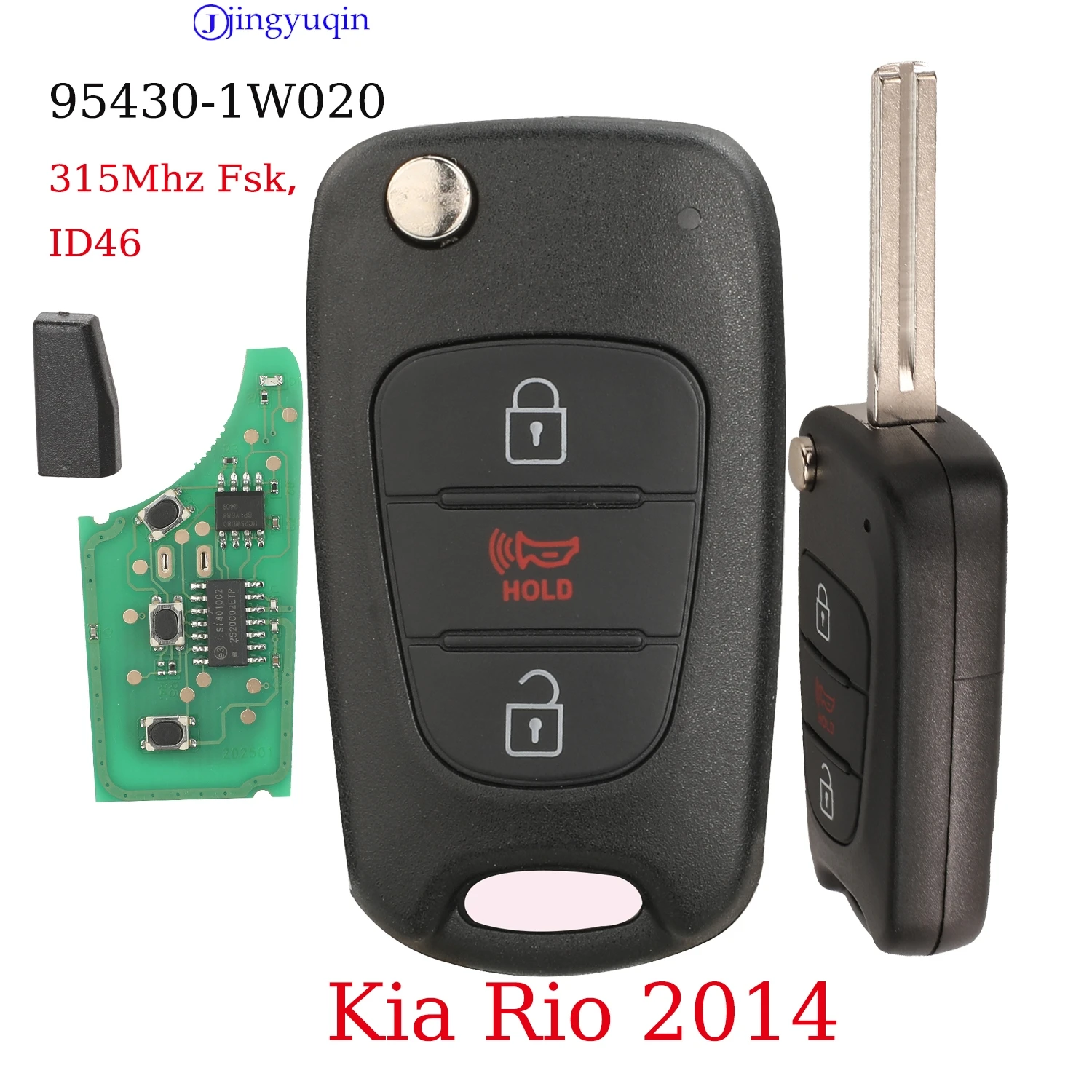 

Пульт дистанционного управления для автомобиля Jingyuqin, 315 МГц, FSK, чип ID46, 95430-1W020, для Kia Rio 2014, складной ключ-брелок.