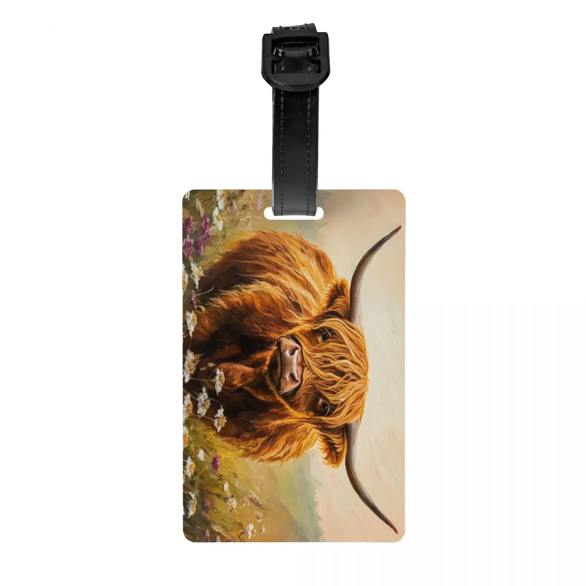 Custom Highland Cow And Flower Luggage Tag Privacy Protection Baggage Tags Travel Bag Labels Suitcase