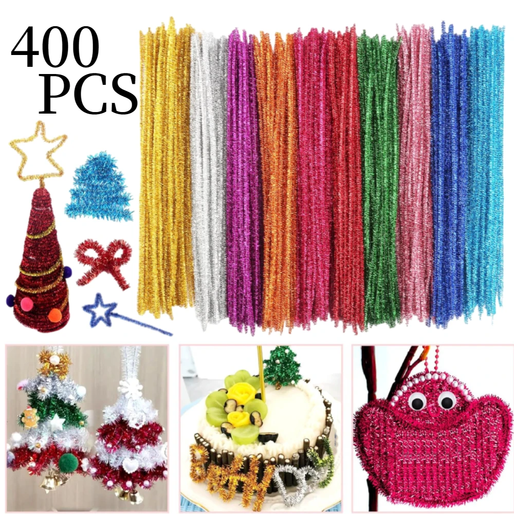 

400 шт. блестящих разноцветных трубчатых ворсистых палочек (железная проволока) для поделок, художественных проектов и декораций ручной работы