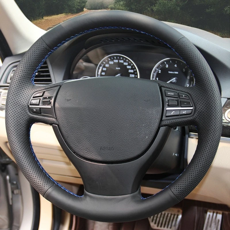 

DIY HKOADE Hand-stitched Black High Soft Artificial Leather Steering Wheel Cover for BMW F10 525Li 523Li 2009 750Li 740Li 730Li