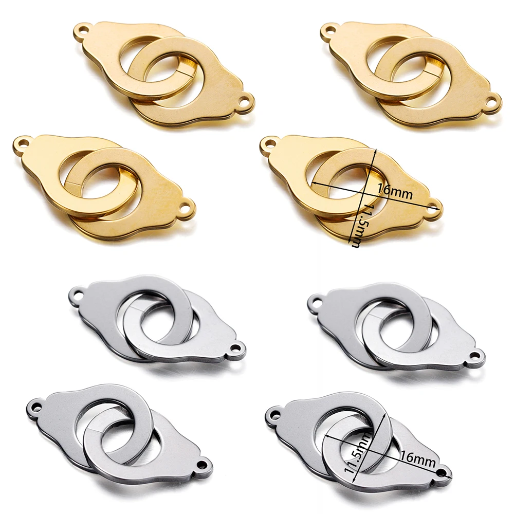 5Pcs/Lot Stainless Steel Handcuff Pendant Double Hole Necklace Bracelet Charms Connectors For DIY Jewelry Making Accessories