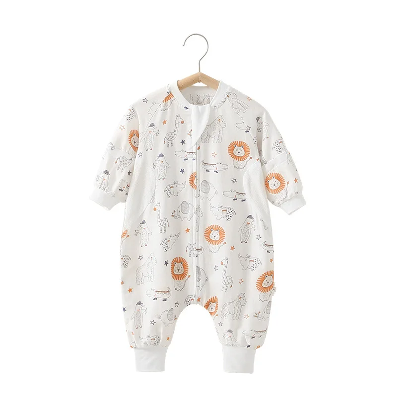 Baby Clothes Baby Sleeping Romper Cotton Pajamas Bamboo Fiber Zipper Cotton Detachable Long Sleeve Kids Boy Girls Nighty Clothes