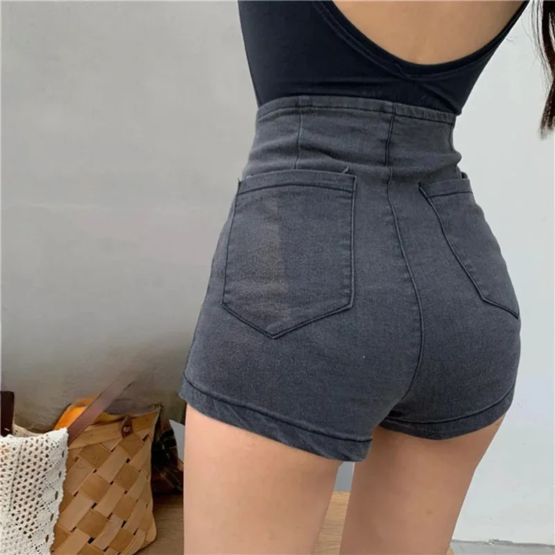 

Новые летние модные женские тонкие эластичные танцевальные джинсовые шорты с высокой талией, однотонные сексуальные потертые джинсовые шорты, женская уличная одежда
