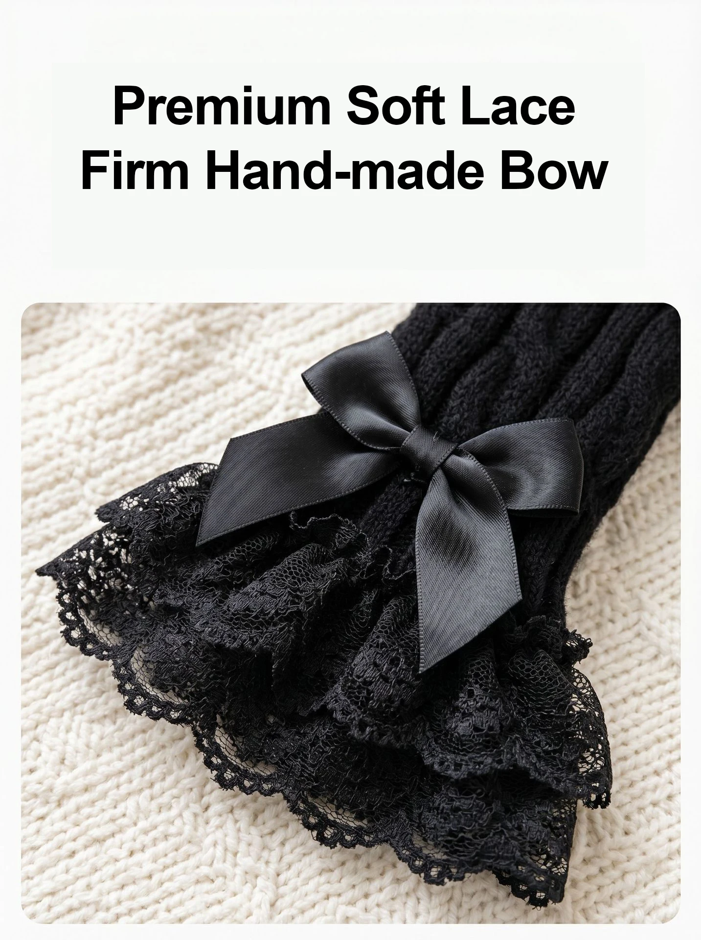 Lolita Slouchy Beinwärmer für Frauen, gerüschte Spitze, Kawaii Wadenabdeckungen, JK-Uniform, Schleifen-Strickstiefelmanschetten, süße Gothic-Accessoires für Mädchen – Detail 7