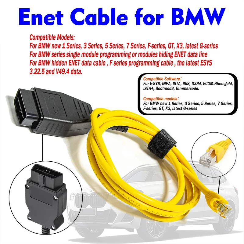 كابل Obdii Ethernet RJ45 لسيارات BMW F/E Series ESYS INPA ISTA ICOM ترميز ECU مبرمج كابل تشخيصي ENET Obd2 أداة الماسح الضوئي