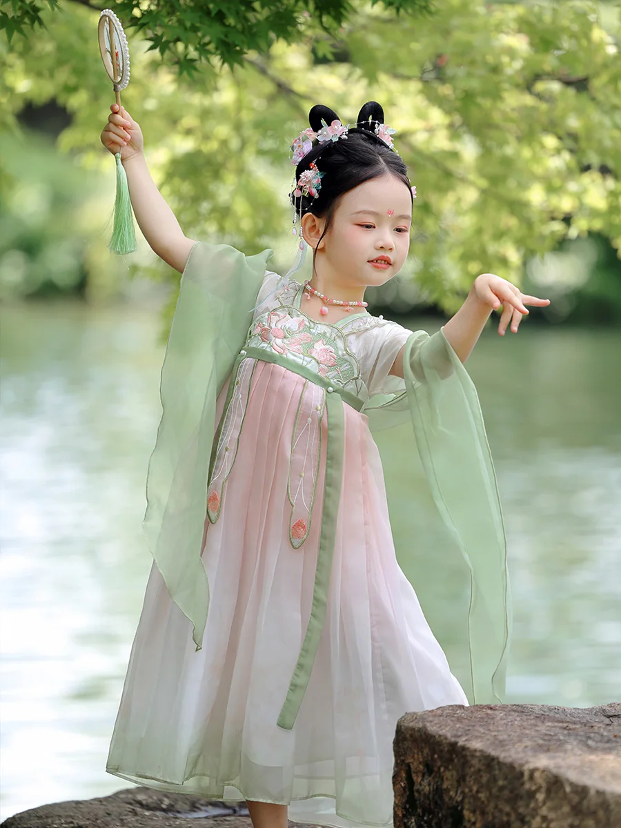 Hanfu Girls' Summer 2024 New Jacket and Dress Dress Antique Embroidery High-End Super Fairy Performance Children Dress
