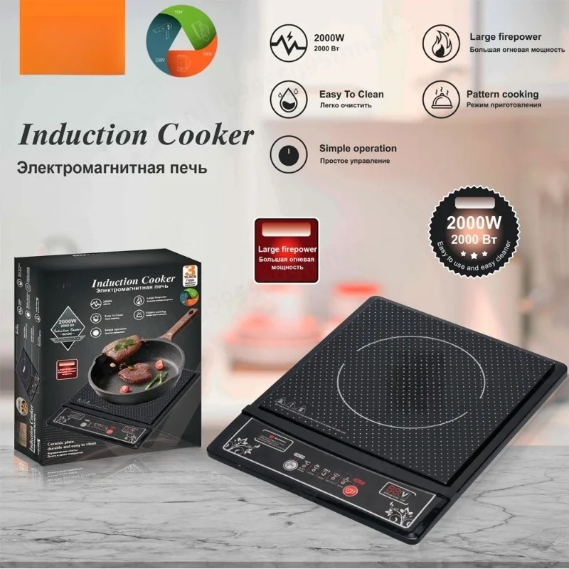 2000W Household Induction Cooker Key Control Waterproof Ceramic Panel Multifunctional Hot Pot Stir Fry Electric Stove