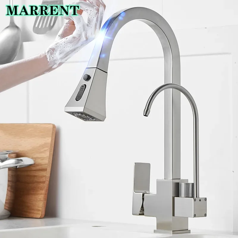 Brushed Nickel Touch Filter Kitchen Faucet solid Brass Pull Out Kitchen Sink Mixer Tap Sensitive Hot Cold Touch Kitchen Faucets