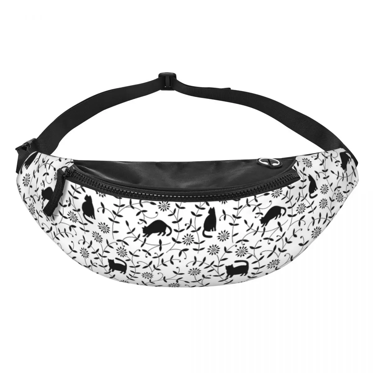 Custom Cartoon Kitten Black Cat Fanny Pack Men Women Crossbody Waist Bag for Running Phone Money Pouch