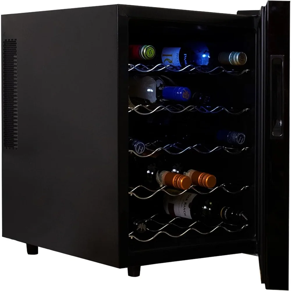 20 Bottle Wine Cooler, Black Thermoelectric Wine Fridge, 1.7 cu. ft. (48L), Freestanding Wine Cellar, Red, White and Sparkling