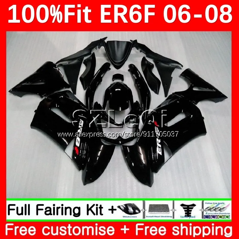 Injection Body For KAWASAKI NINJA 650R ER-6F 650 R ER 6F 6 F ER6F 06 07 08 Glossy black 94No.1 ER6 F 2006 2007 2008 OEM Fairing