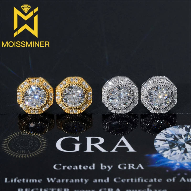 

10mm S925 Silver Moissanite Big Diamond Earrings Iced Out For Men Women Hip Hop Jewelry Pass Diamonds Tester With GRA