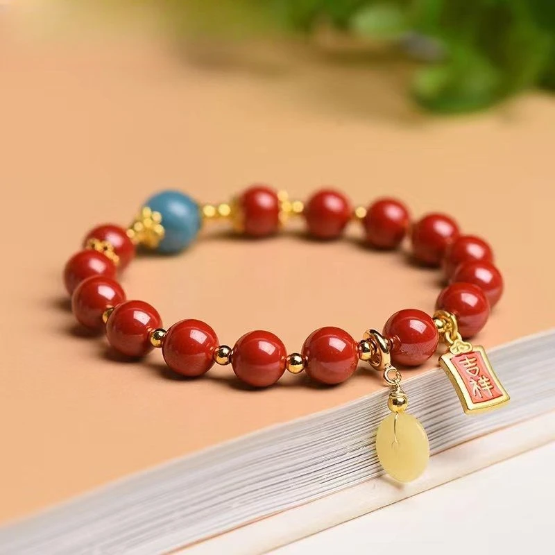 UMQ Natural Protection High-Content Raw Ore Emperor Sand Custom Bracelet Handmade Single Circle Cinnabar Bracelet Female Gift