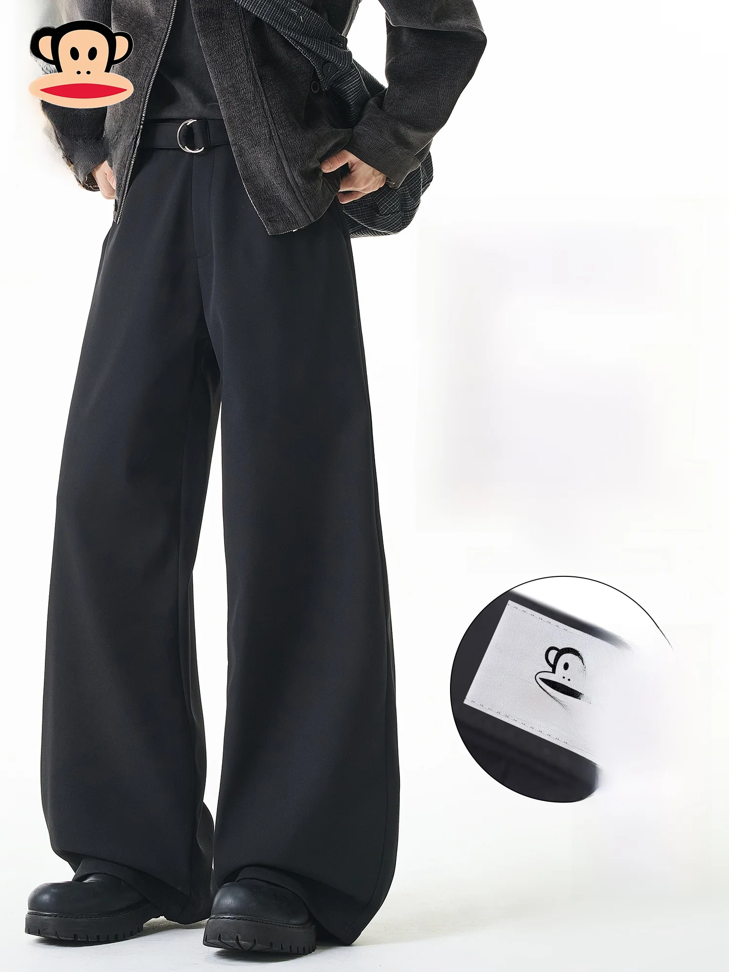 

Мужские повседневные брюки Paul Frank: американские свободные драпированные зимние утепленные брюки с широкими штанинами, модный бренд