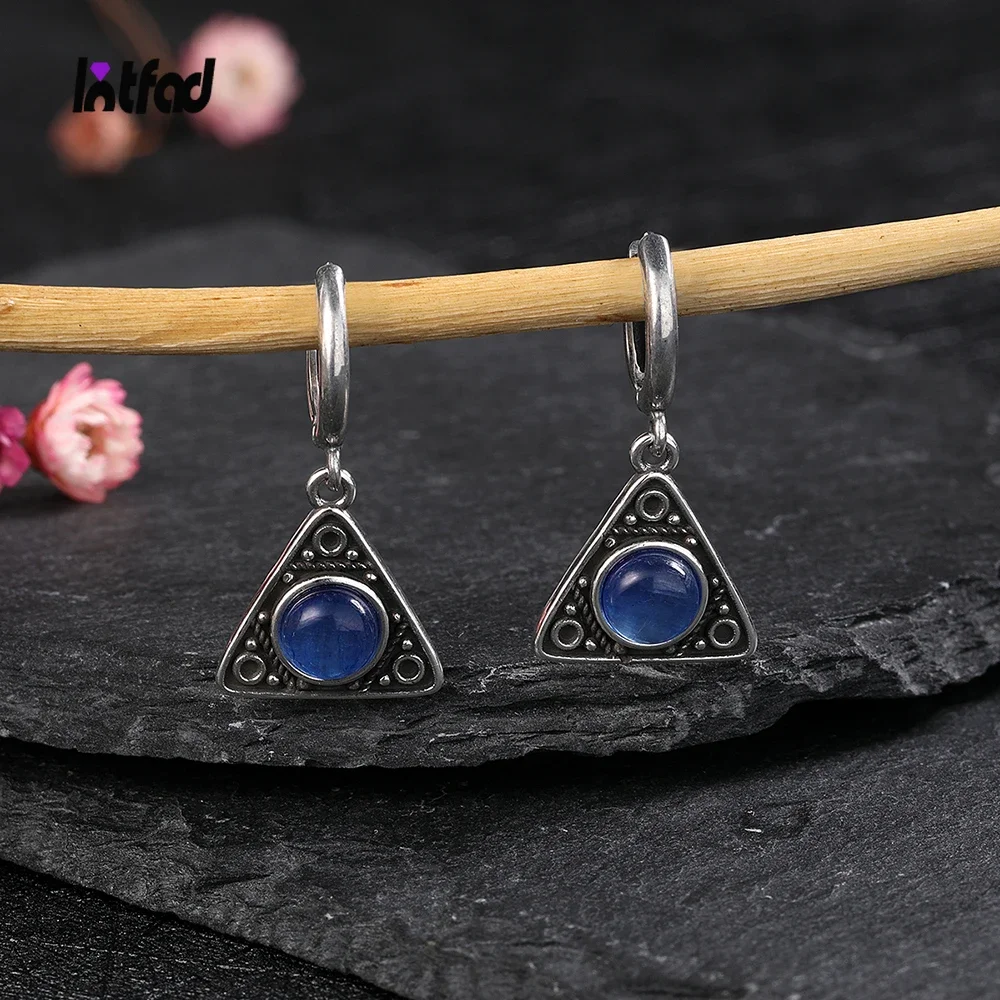 

Triangle Natural Kyanite Earrings Vintage Jewelry Variety of Gems Pendant 925 Sterling Silver Moonstone Drop Earring for Women